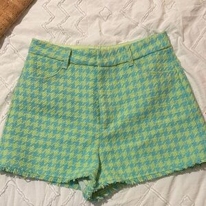 Zara Stylish Blue and Green Houndstooth Women Shorts